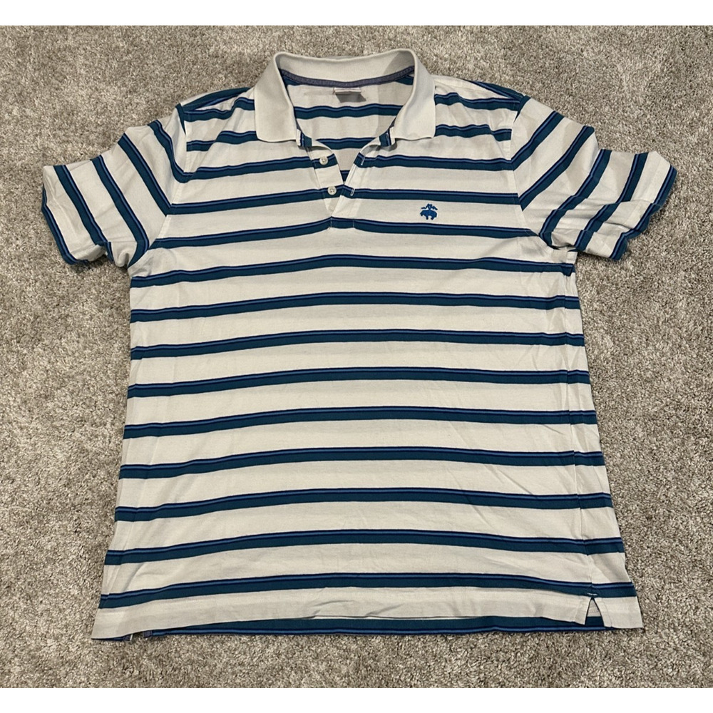 Brooks Brothers 1818 Polo Shirt Men’s Large Blue White Stripe Short Sleeve